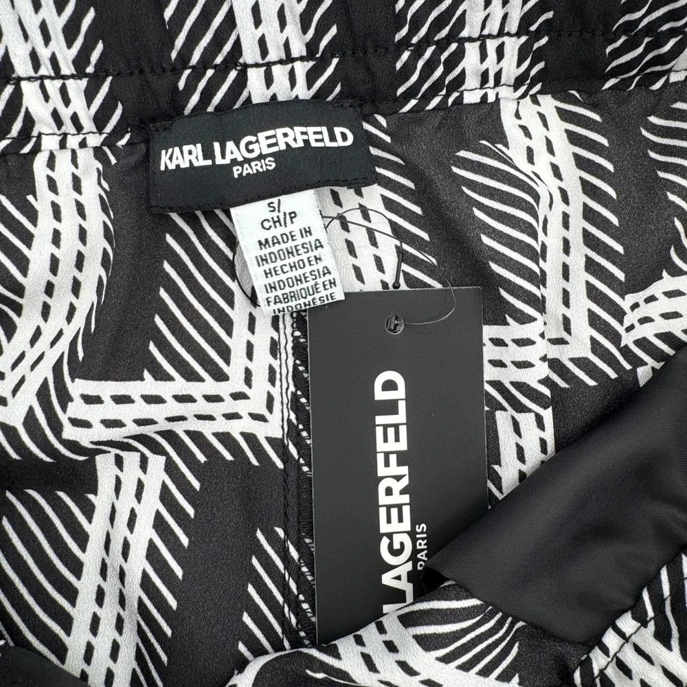 New Karl Lagerfeld Paris Womens Black White Geometric Wide Leg Pants Size Small - Picture 2 of 7